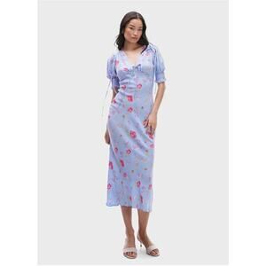 Topshop Baby Blue Spring Summer Midi Front Tie Viscose Dress Size Small/4